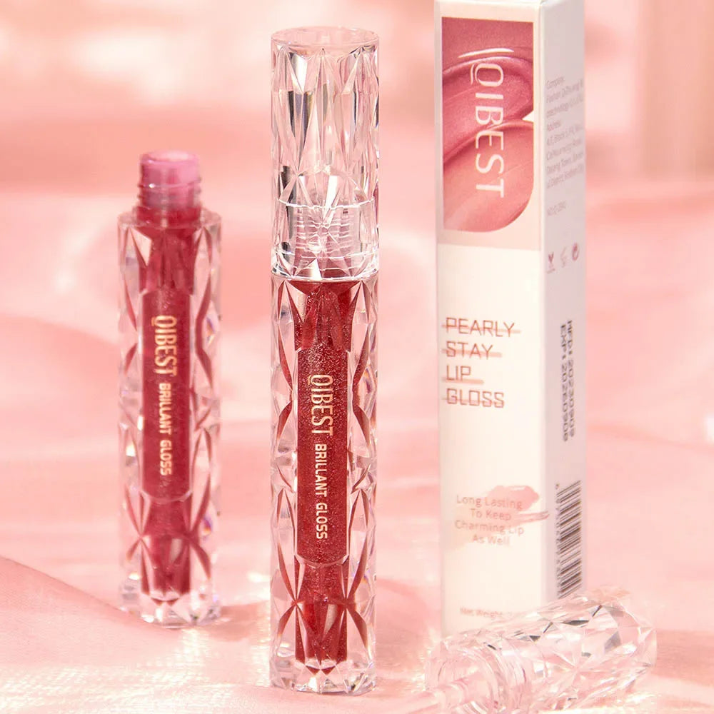 QIBEST Diamond Liquid Lipstick Moisturizing Lasting Purple Sparkling Waterproof Lip Gloss Matte Glitter Lipstick Korean Makeup