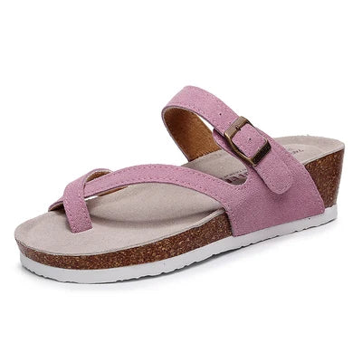 New Summer Women Wedge Beach Slipper Shoe Casual Cork Med Heel Outdoor Clogs Flip Flops Footwear