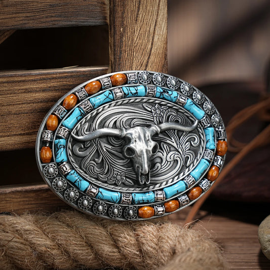 Western Belt Buckle – Vintage Cowboy Rodeo Style (Silver, Large)
