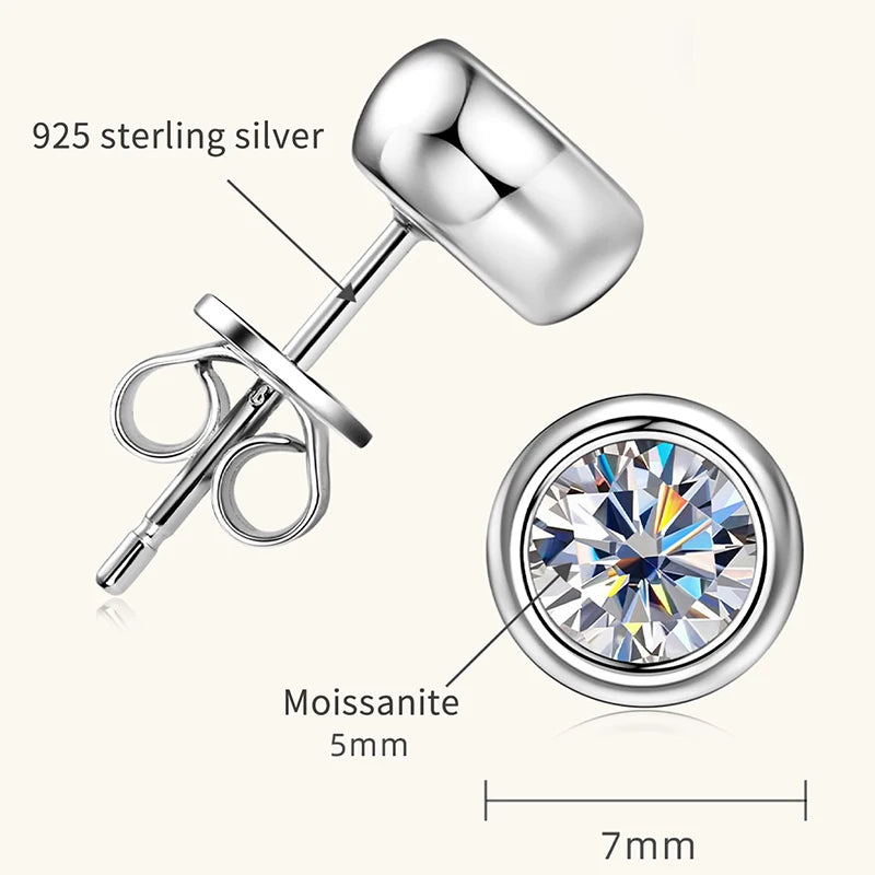 Lnngy GRA Certified 5mm/6.5mm Moissanite Earring 925 Sterling Silver Round Bubble Stud Earrings for Women Daily Jewelry Gift