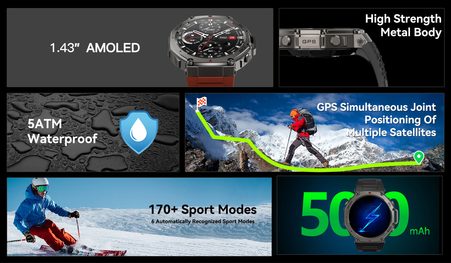 LIGE Fashion Smart Watch Bulit-in GPS Compass Altimeter Barometric 5ATM Waterproof AMOLED Screen Bluetooth Call Sport Smartwatch