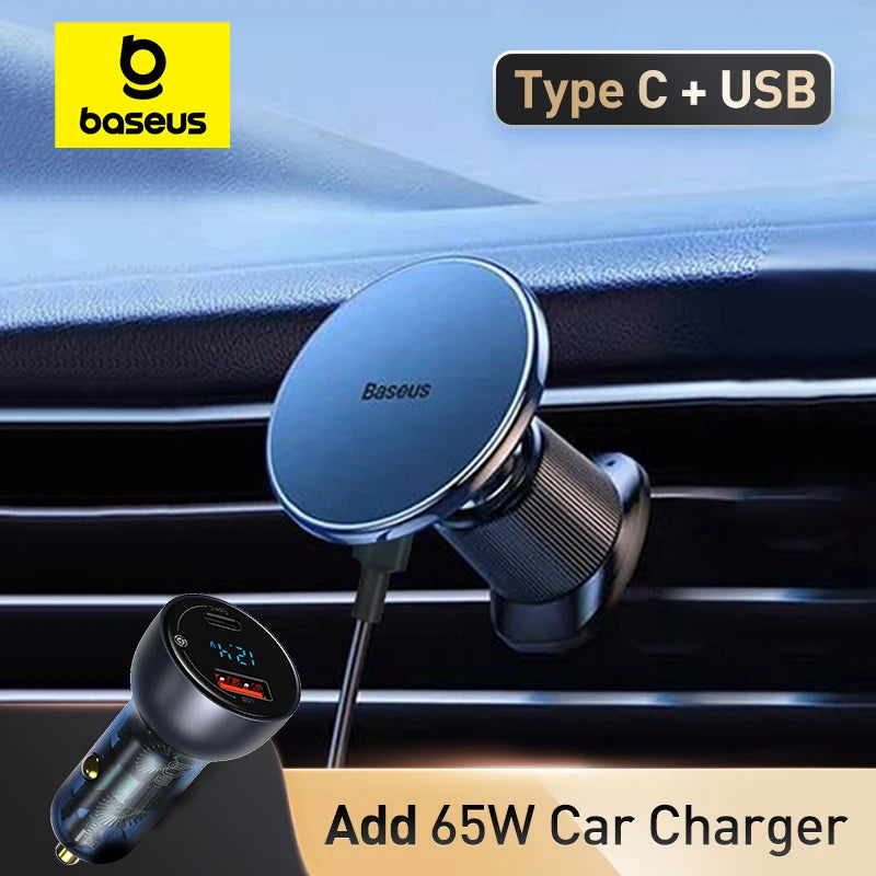 Baseus Magnetic Wireless Charger Car Phone Holder 15W Fast Charging Wireless Car Charger Holder For iPhone 16 15 14 13 Car Mount