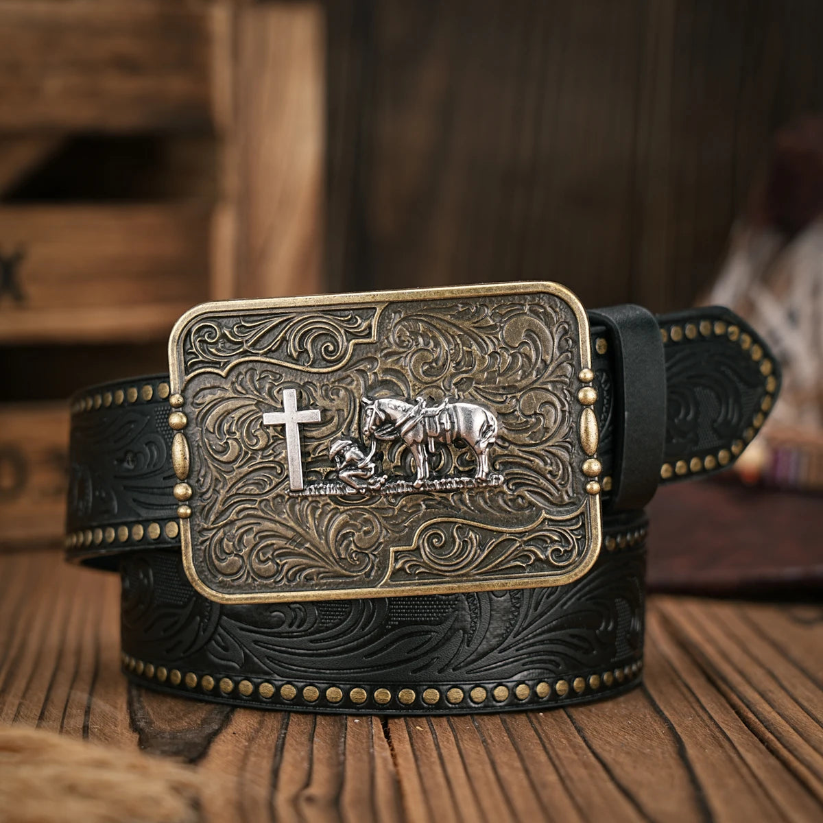 Vintage Style PU Leather Western Cowboy Belt with Classic Buckle - 3.8cm Wide, Durable and Stylish for Men and Women - Perfect f