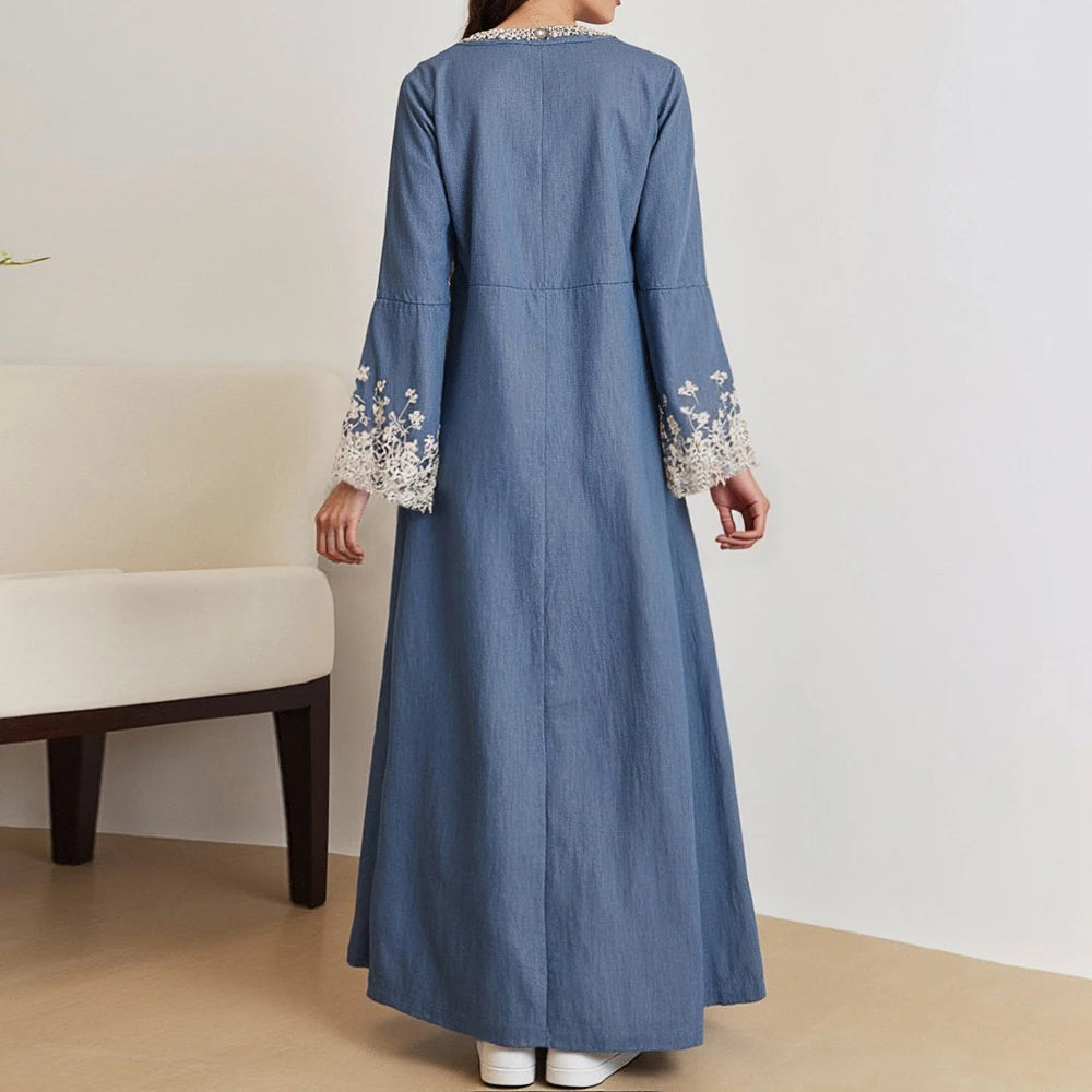 Rafiah Women's Solid Color
Dresses Summer Elegant Decent 2025 Long Sleeve Round-Neck Midi A Line Casual Long Dress