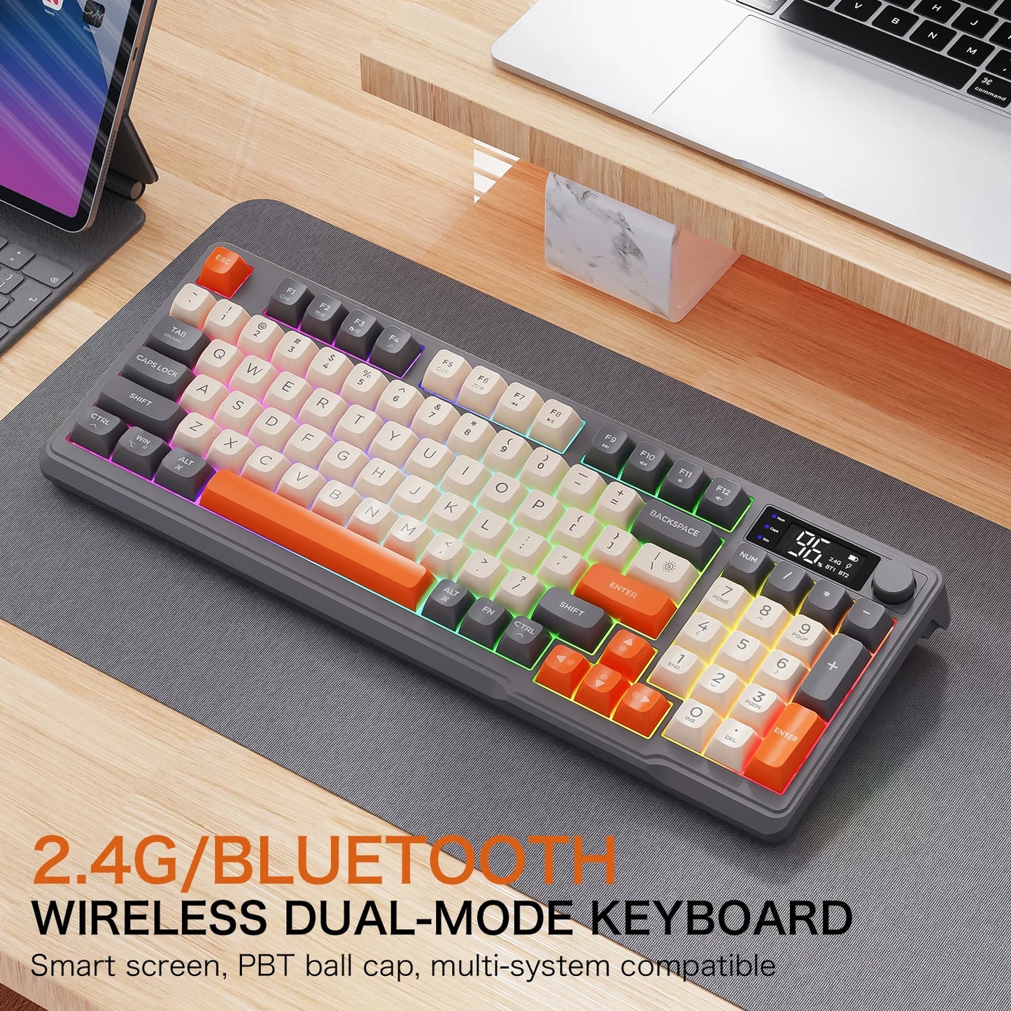 M96 Bluetooth Keyboard Wireless FREEWOLF Screen Gaming Keyboard,Electronic Screen, Multi-Device Connection,Ergonomics Gaming