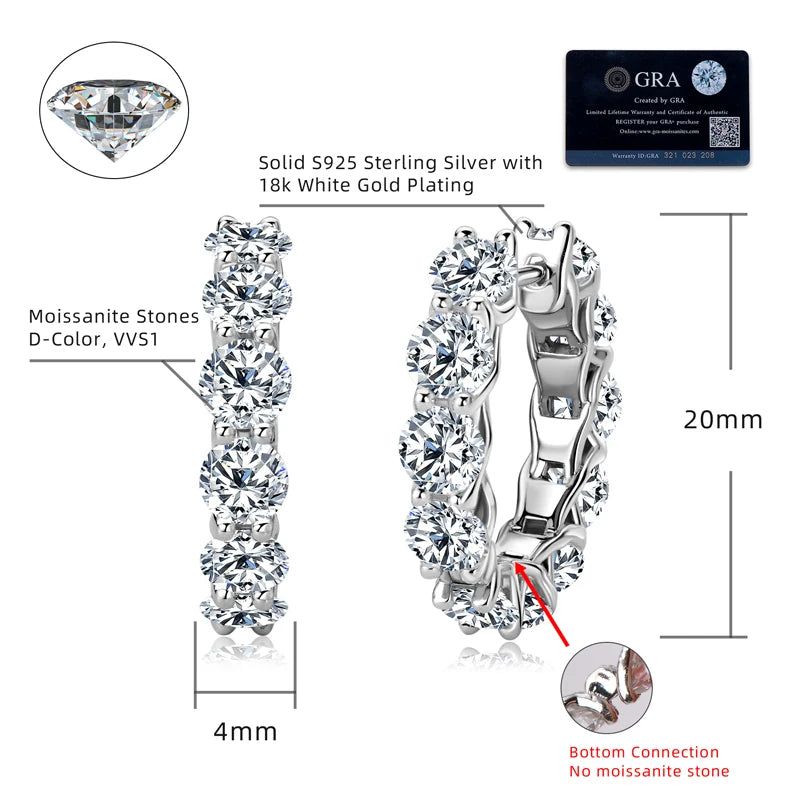 Lnngy Round Cut 4mm 0.3ct Moissanite Earring 925 Sterling Silver Hoop Earrings For Women zilveren oorbellen 925 zilver Jewelry