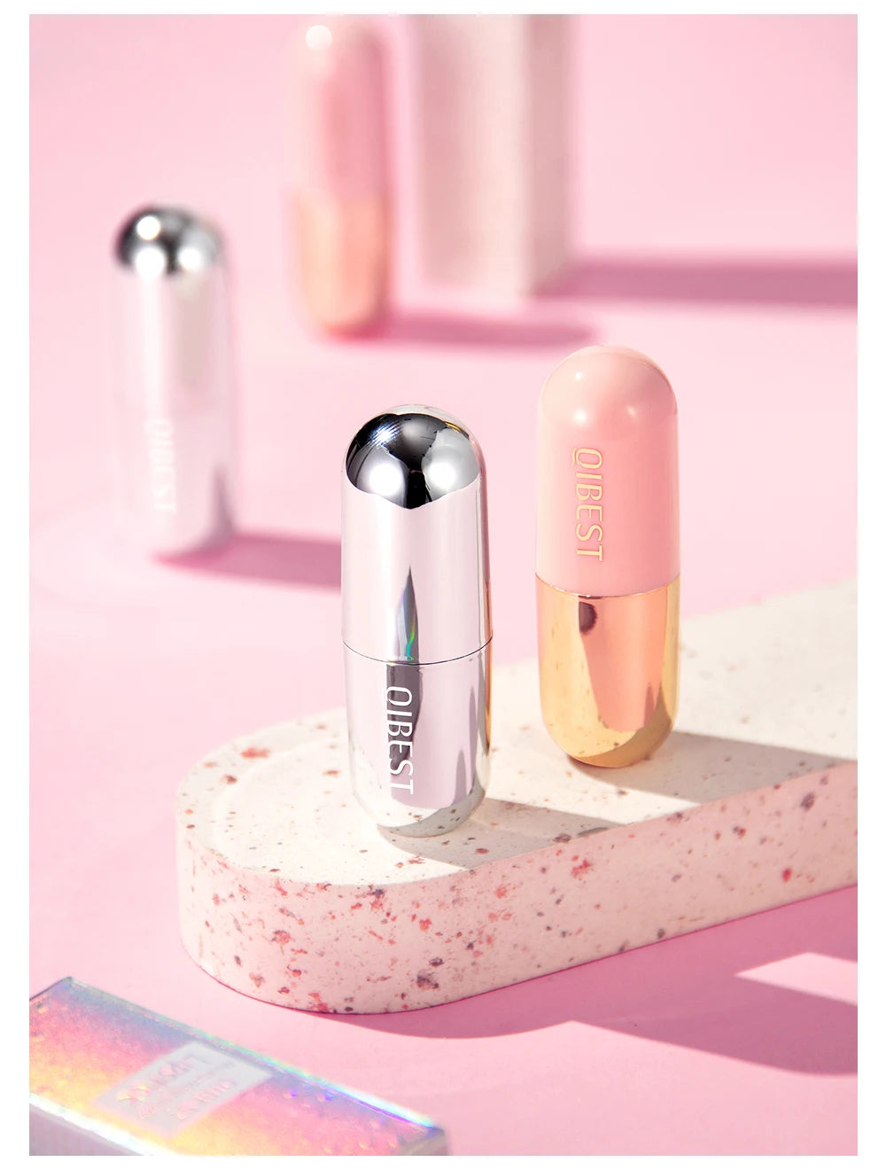 QIBEST Glitter Lipstick Lip Balm Color Change Transparent Moisturizing Crystal Jelly Pearlescent Lip Plumper Gloss Tint Cosmetic