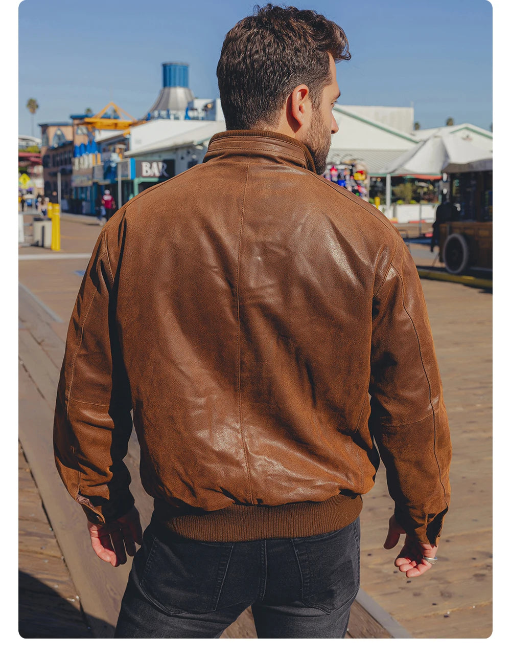 Men’s Pigskin Leather Bomber Jacket – Casual Stand Collar Leather Coat