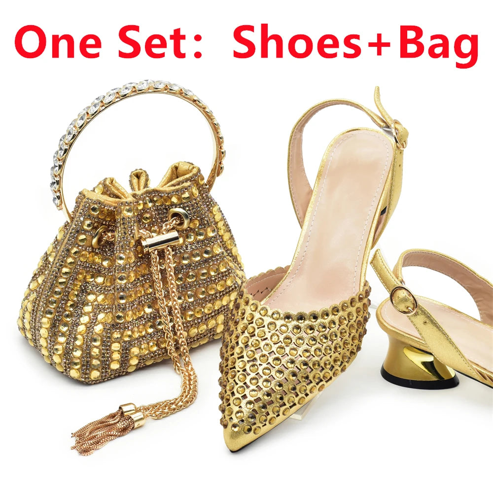 New Arrival Pointed Toe Women Sandals Shoes and Bag Set for Ladies Wedding Party Pumps Italian Shoes and Bags Matching Set