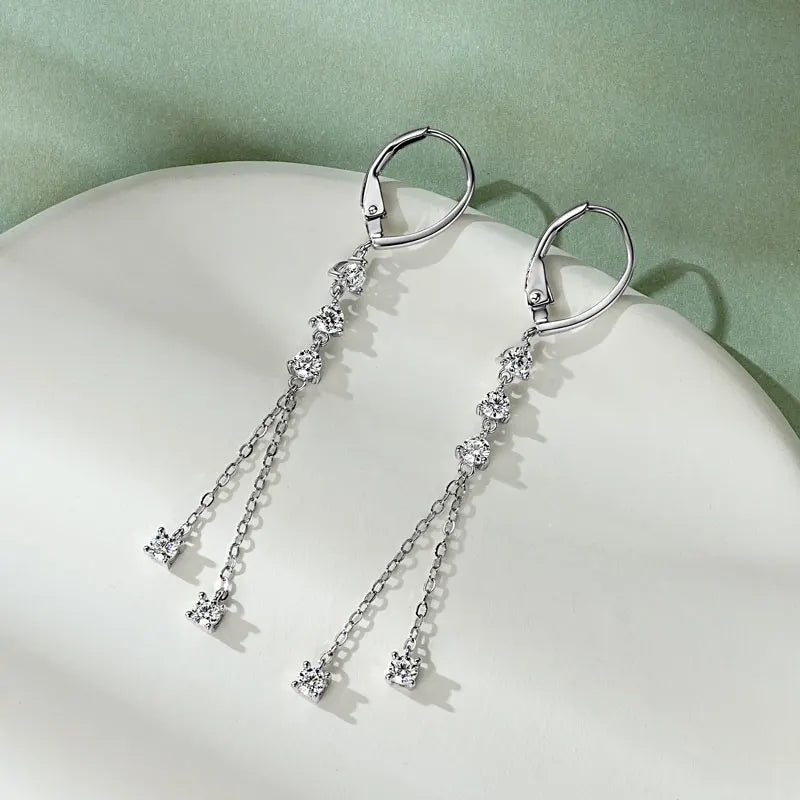 RAPRGOLD Certified Moissanite Tassels Chain Hoop Earring for Women 925 Sterling Silver Dangling Earrings Jewelry Gift pendientes