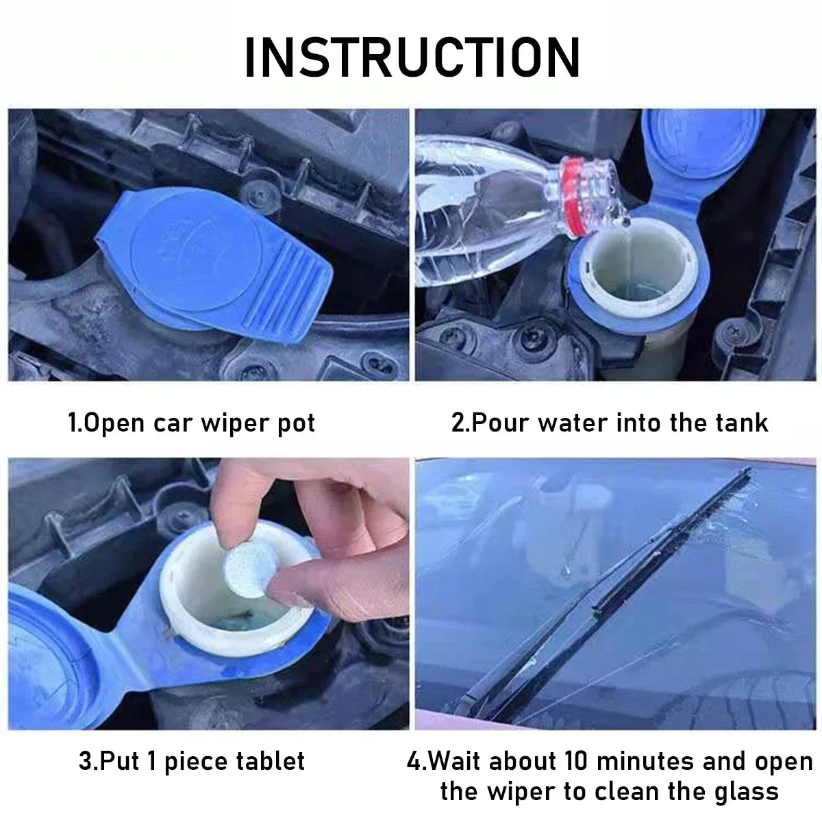 All-Season Windshield Washer Effervescent Tablet (Solid Concentrate) Shellac-Free Formula