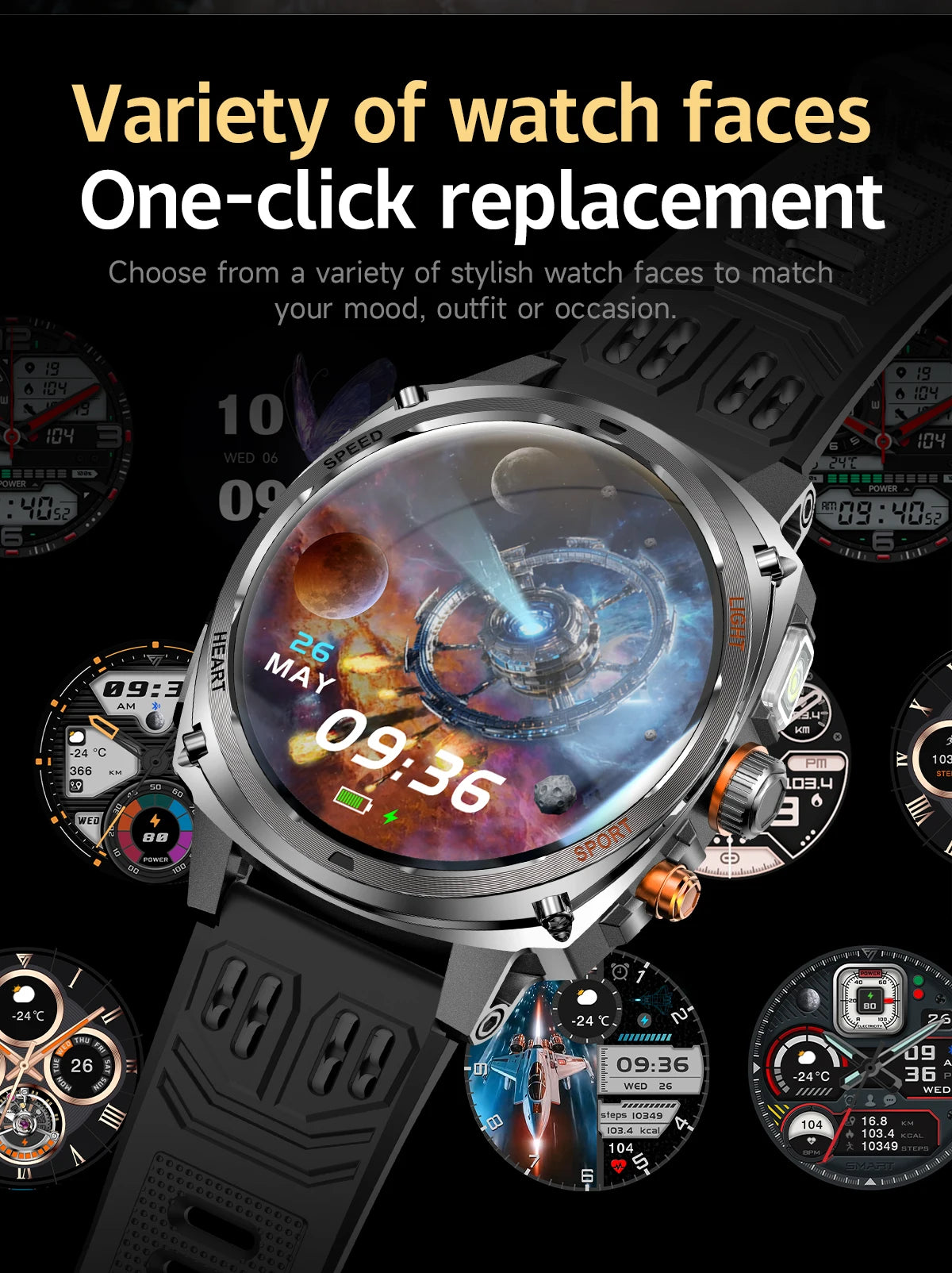 LIGE Rugged Military 1.75-inch AMOLED Screen Smart Watch With LED Flashlight 800mAh Battery Bluetooth Call Smart Watch Men Gift