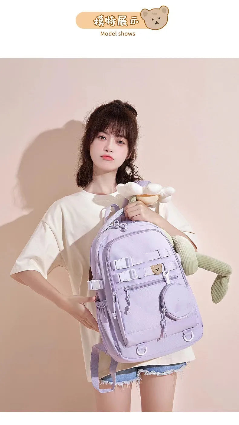حقيبة ظهر Hello Kitty للنساء حقيبة ظهر كاجوال أنيقة لطالبات المدارس المتوسطة Melody Kuromi حقيبة مدرسية للكلاب باللون القرفة