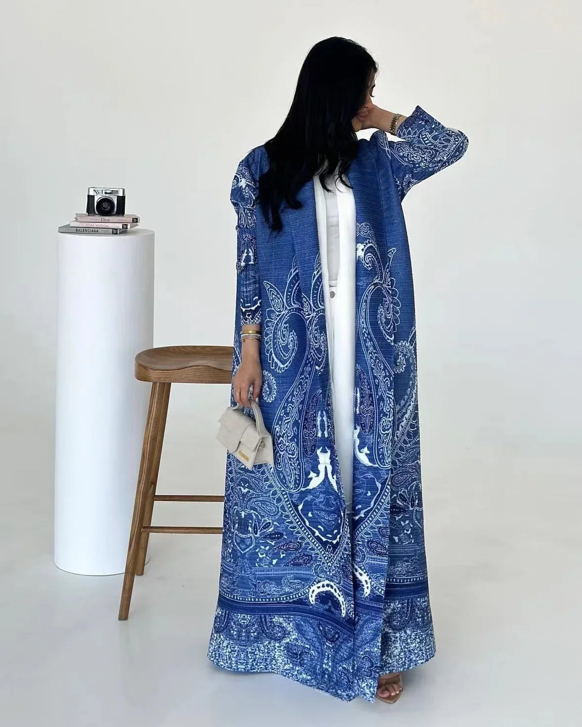 KAF Women Large Size Abaya 2025 Spring Autumn New Retro Printing Cardigan Tie Original Design Dubai Luxury Female Abaya
