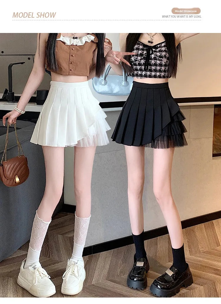 Slimming A-Line Skirt for ort Women High Waist Pleated Commuter Sle Net Gauze f Body Skirts Fem Faion