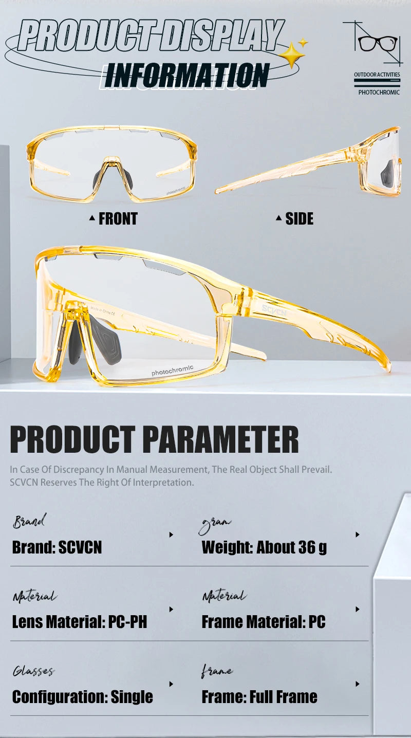 SCVCN New Photochromic Glasses Cycling Sunglasses Men Outdoor Sports Glasses Women Driving Bicycle Eyewear UV400 Hiking Goggles