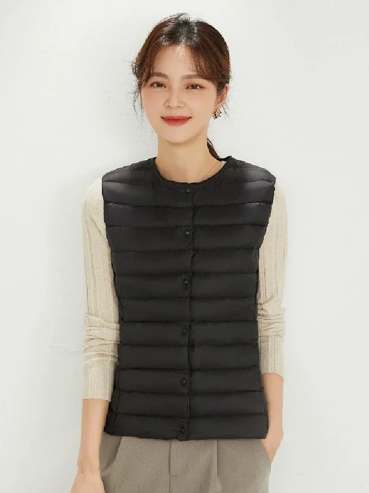 Women Sleeveless Puffer Vest Women's Ultra Light Down Vest Women Two Ways Waistcoat Portable Warm Sleeveless Winter Liner