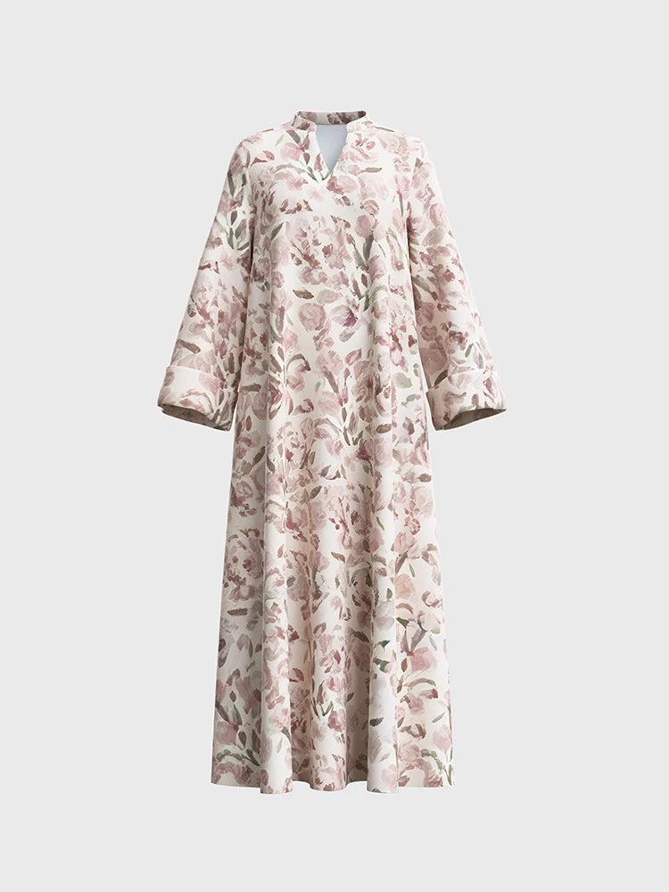 Rafiah Women's Summer Arabian Dress Elegant Floral Long Sleeve V-Neck Dating Long Dresses Evening Dresses 2025