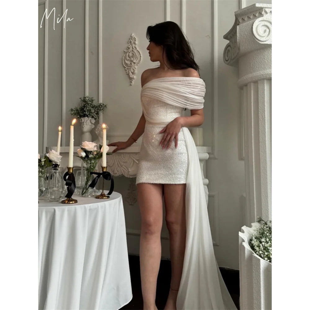 Mila One Shoulder Mini Prom Dresses 2025 Sleeveless Beading Chic Evening Dresses Elegant Court Train Customized Party Dresses
