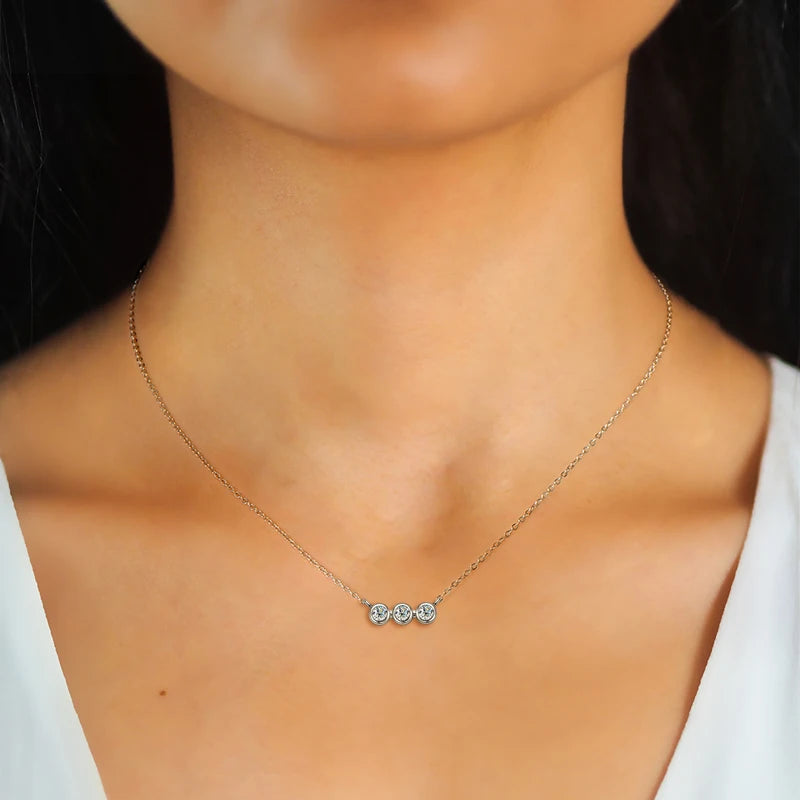 IOGOU 3mm Moissanite Jewelry Sets Real 925 Silver for Women 3 Stones Pendant Necklace Stud Earrings Set Valentine's Day Gifts
