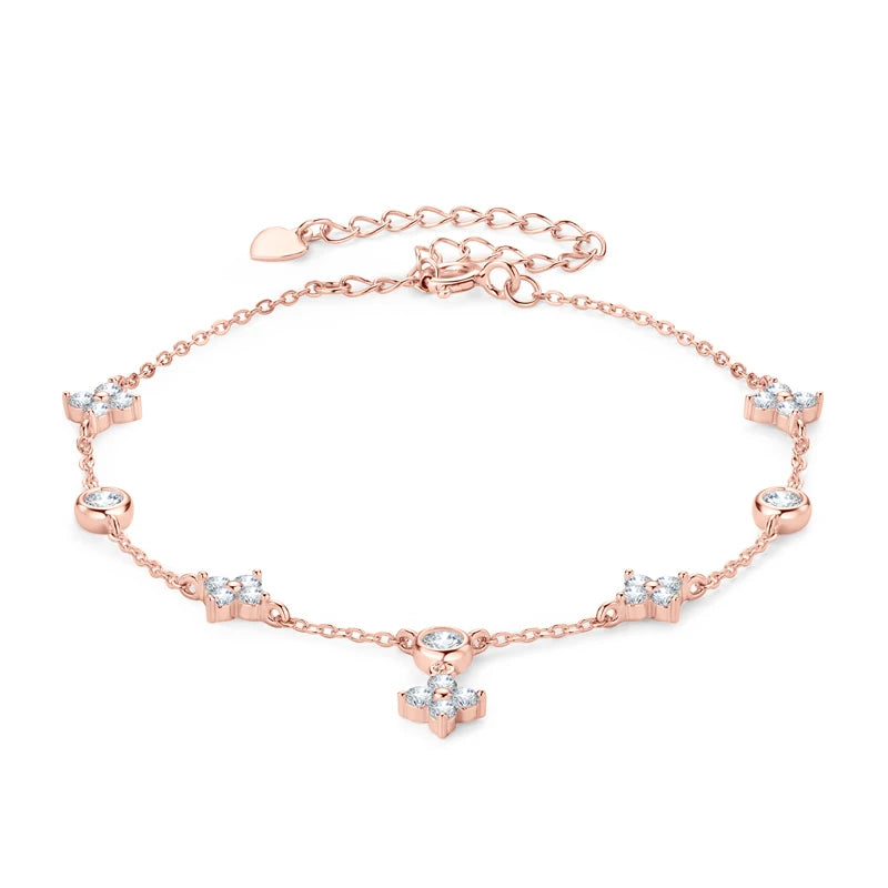 Lnngy Moissanite Four Leaf Flower Chain Bracelet for Women 925 Sterling Silver Niche Simple Desgin Bracelets Jewelry Accessories