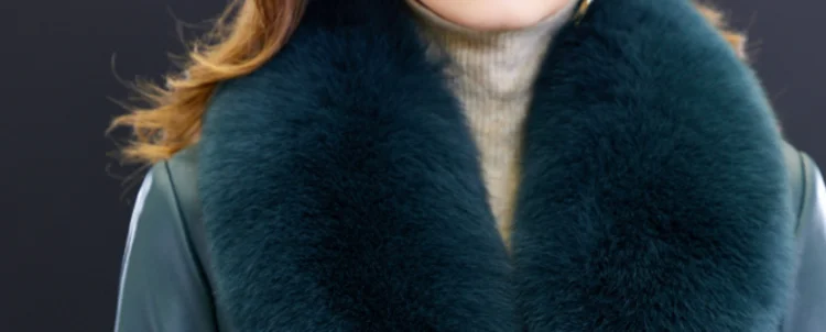 Real Fox Fur Collar Elegant Women Long Trench Coat Belted Slim Fit Winter Warm Sheepskin Down Coat Ladies Genuine Leather Jacket