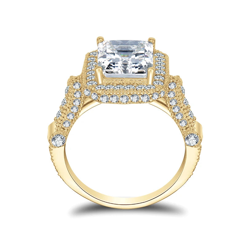 Lnngy Pure 10K Yellow Gold Wedding Bands Radiant Cut 8*10mm Moissanite Engagement Ring for Women Exquisite Finger Jewelry Gift