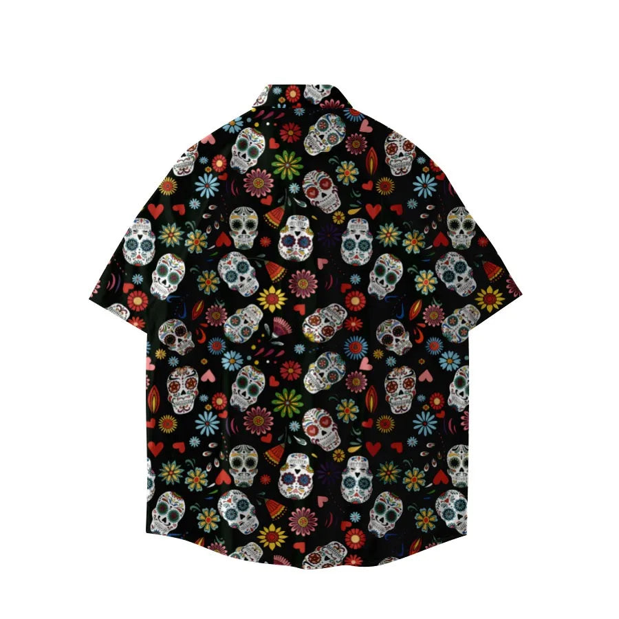 American casual full-print shirt men's Hawaii beach travel vacation short-sleeved shirt handsome casual Japanese style