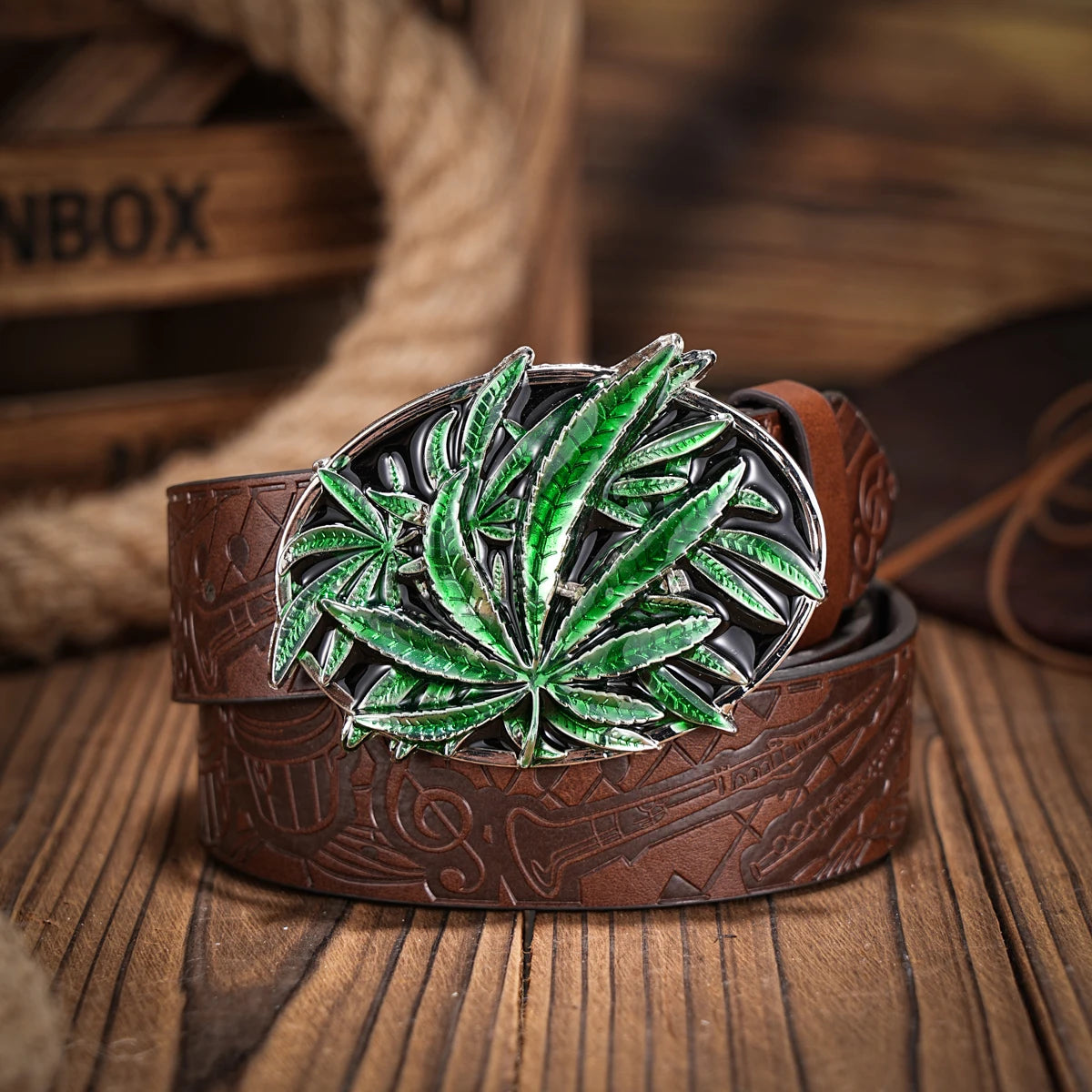 Western denim PU Belt - men's decorative printed carved denim waistband