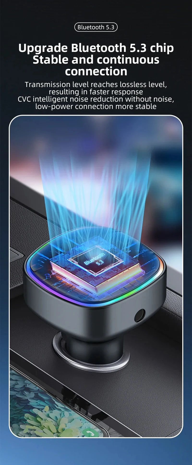 جهاز إرسال FM من شاومي مزود بتقنية البلوتوث 5.3 بدون استخدام اليدين ومشغل MP3 مع محول شحن سريع وملحقات السيارات