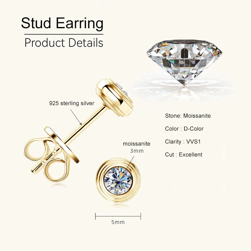 Lnngy 3mm 0.1ct Moissanite Diamond Necklace Bracelet Stud Earring For Women Simple Single Stone Earrings Bracelets Jewelry Set