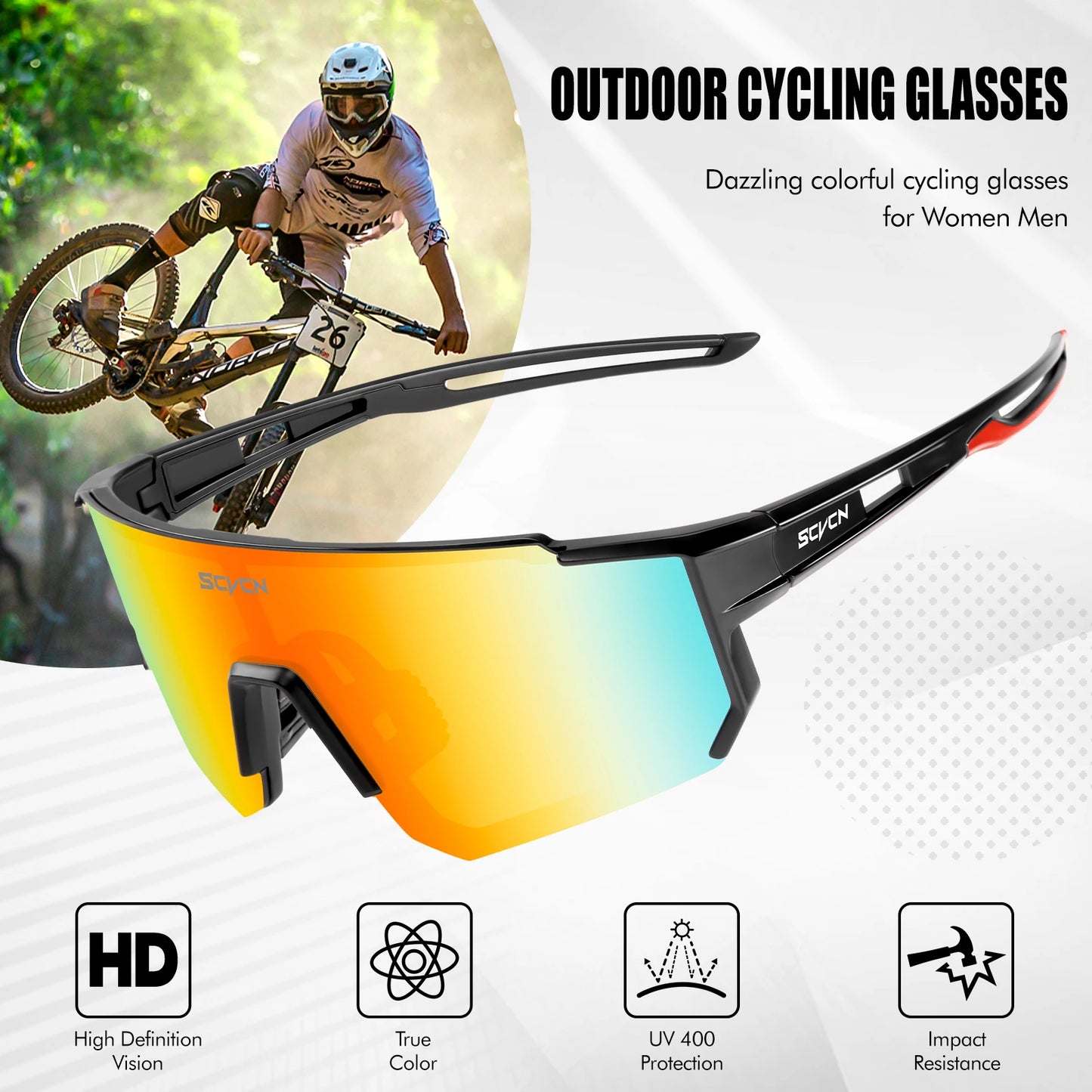 SCVCN MTB Cycling Sunglasses Men Road Driving Bike Glasses Outdoor Sports Mountain Hiking Women Bicycle UV400 Cycling Goggles