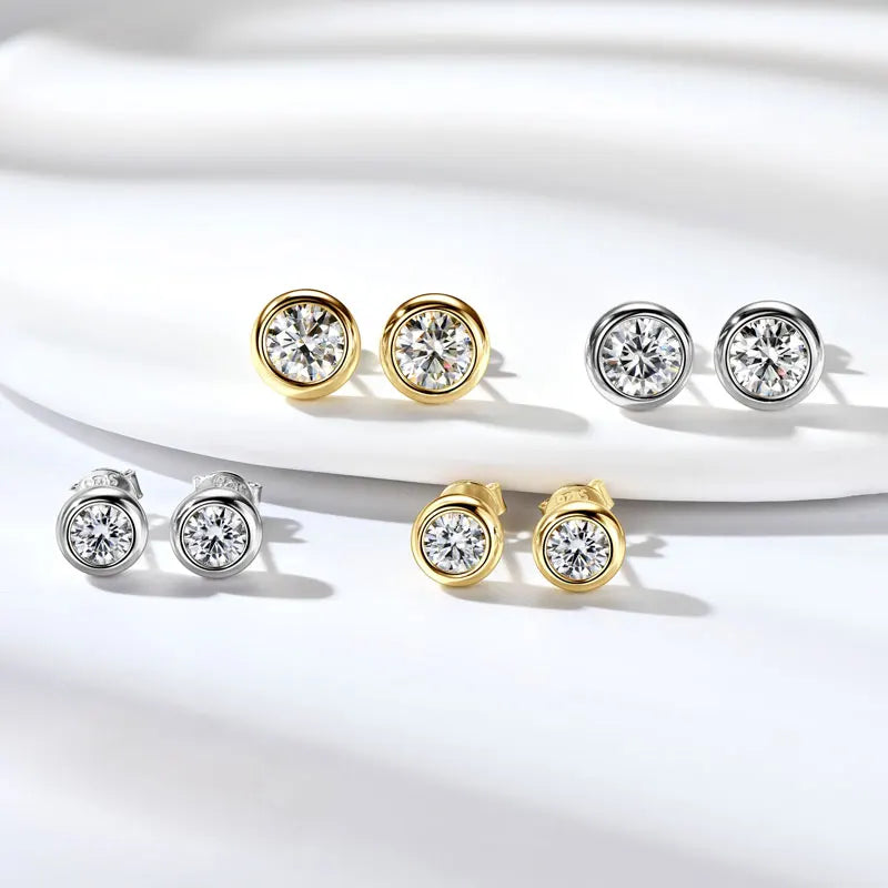 Lnngy GRA Certified 5mm/6.5mm Moissanite Earring 925 Sterling Silver Round Bubble Stud Earrings for Women Daily Jewelry Gift
