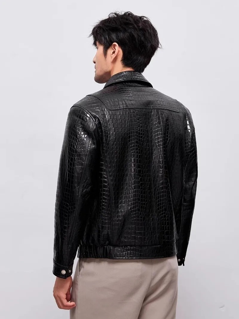 Designer Mens Genuine Leather Jacket Zipper Lapel High Quality Sheepskin Motorcycle Short Coat Spring Autumn Punk Outerwear Male