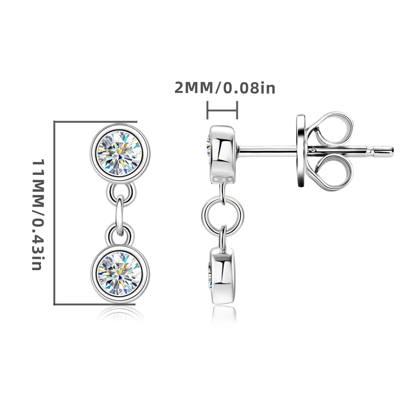 Anziw Long Chain Link Hanging Earrings Silver 925 2-3mm Moissanite Drop Earring Piercing Ear for Women Gold Paletd Jewelry Gift