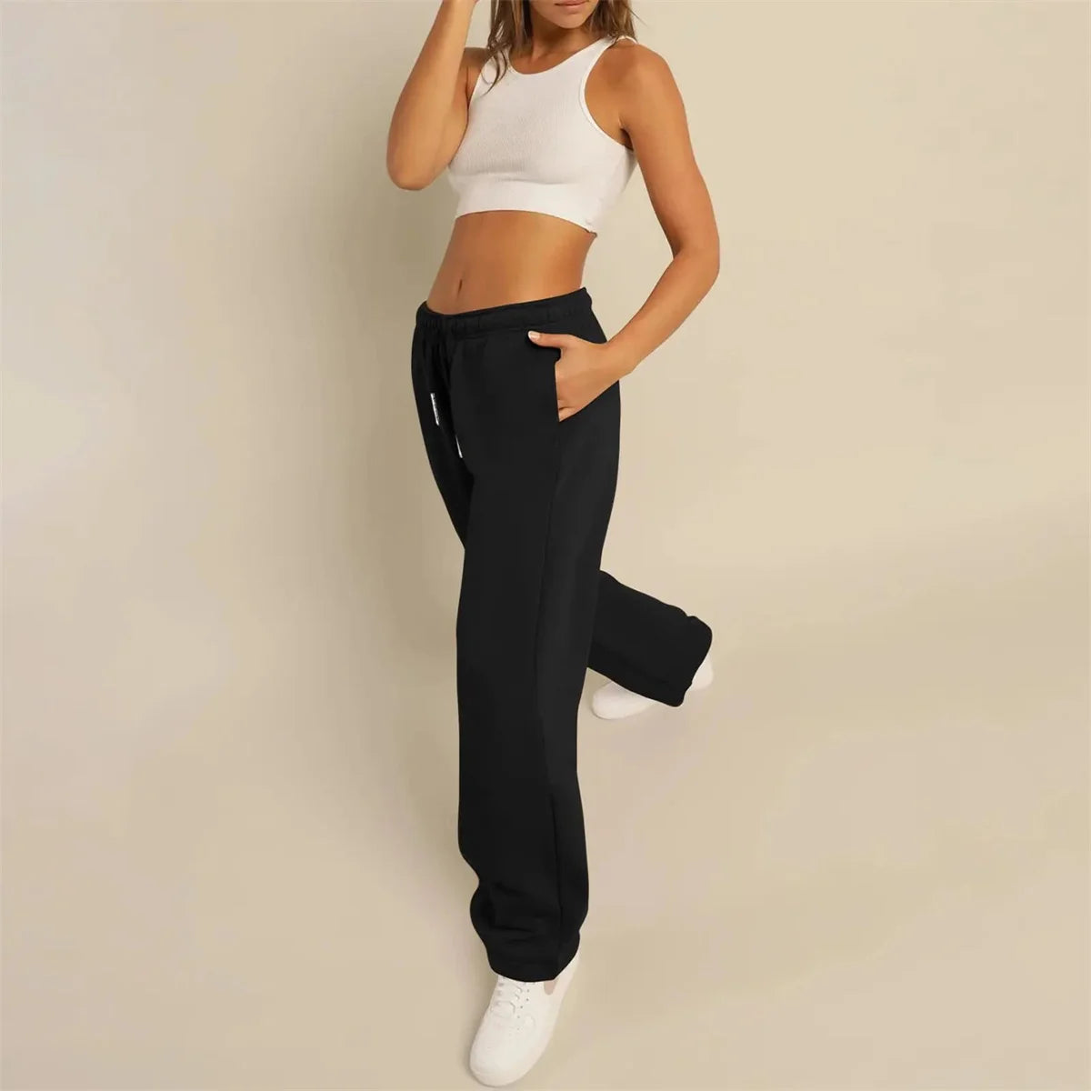 Casual Straight Joggers Sweatpants Women Fashion Retro Solid Drawstring High Waist Pant Spring Summer Street Trouseres 2025 Chic