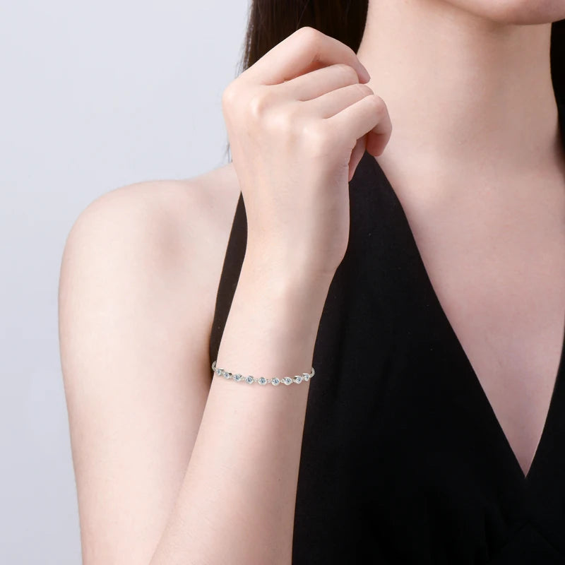 Anziw Real 925 Silver Bubble Bracelet 3mm Bezel Round Cut D Color Moissanite Bracelet for Women Jewelry Gifts with Certificate