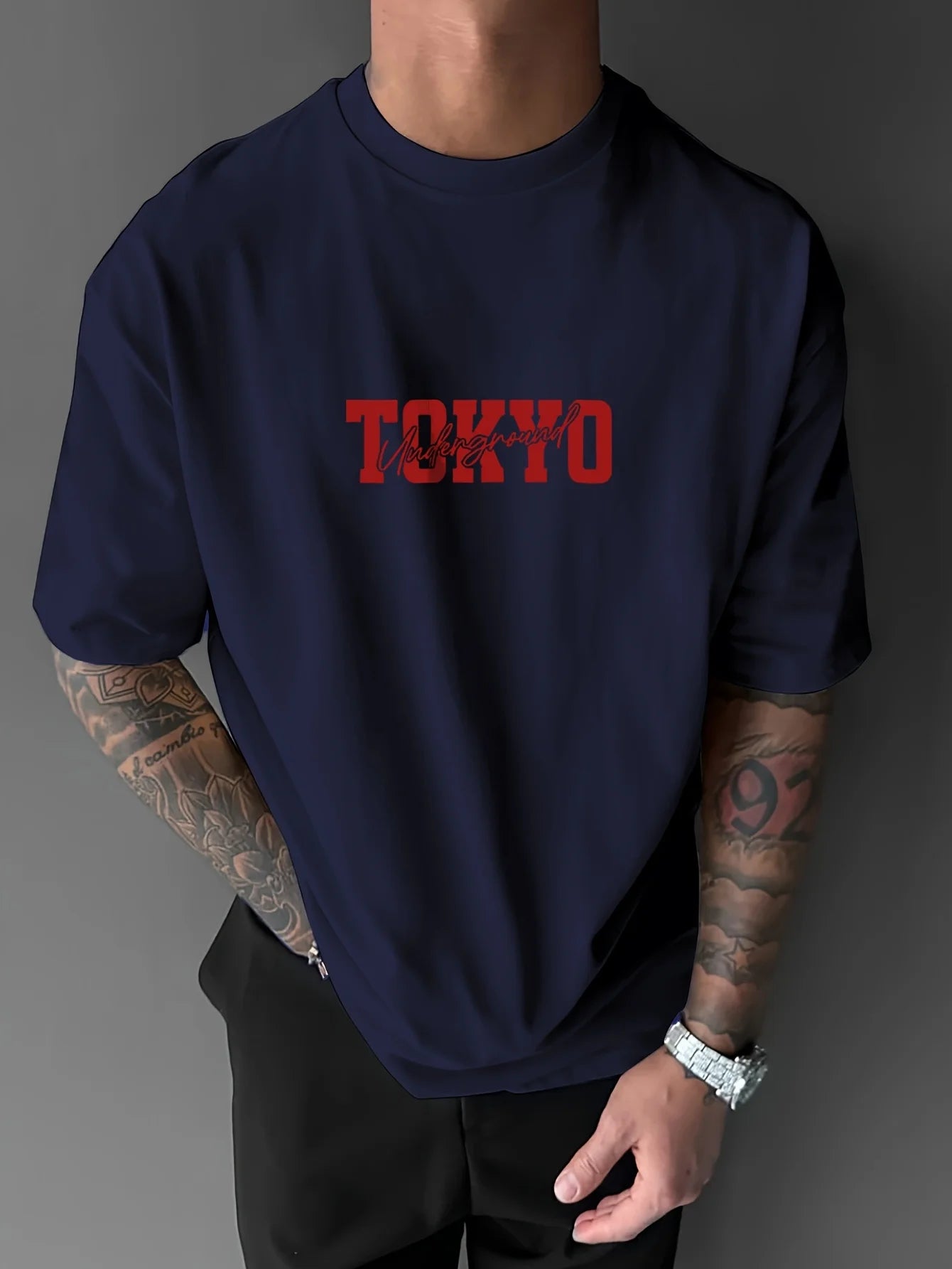 Men's Summer 100% Cotton Fashionable Casual Loose Large Size Japanese Tokyo Pattern Printed Round Neck Short Sleeve T-shirt Top
