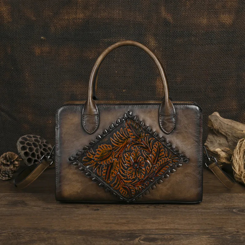 MOTAORA 2025 Vintage Leather Handbag Women Anti-Theft Shoulder Bag with Embossed Pattern, Mother's Day Gift Purse for Daily Use