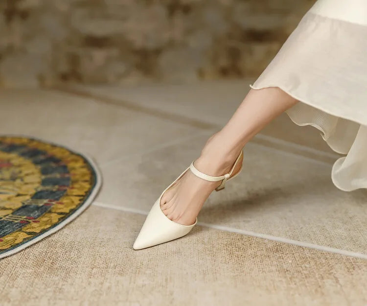Summer Women Shoes Pointed Toe Thin Heel Women Sandals Genuine Leather Shoes for Women Slingback Elegant High Heels Party Shoes