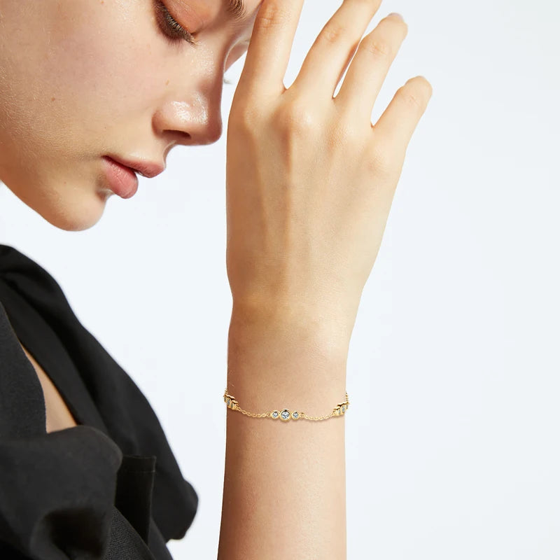 Anizw 2024 New 18k Gold Plated Bracelet 925 Silver Chain 2mm D Color Bezel Moissanite Bracelets Fashion Women's Jewelry Gifts