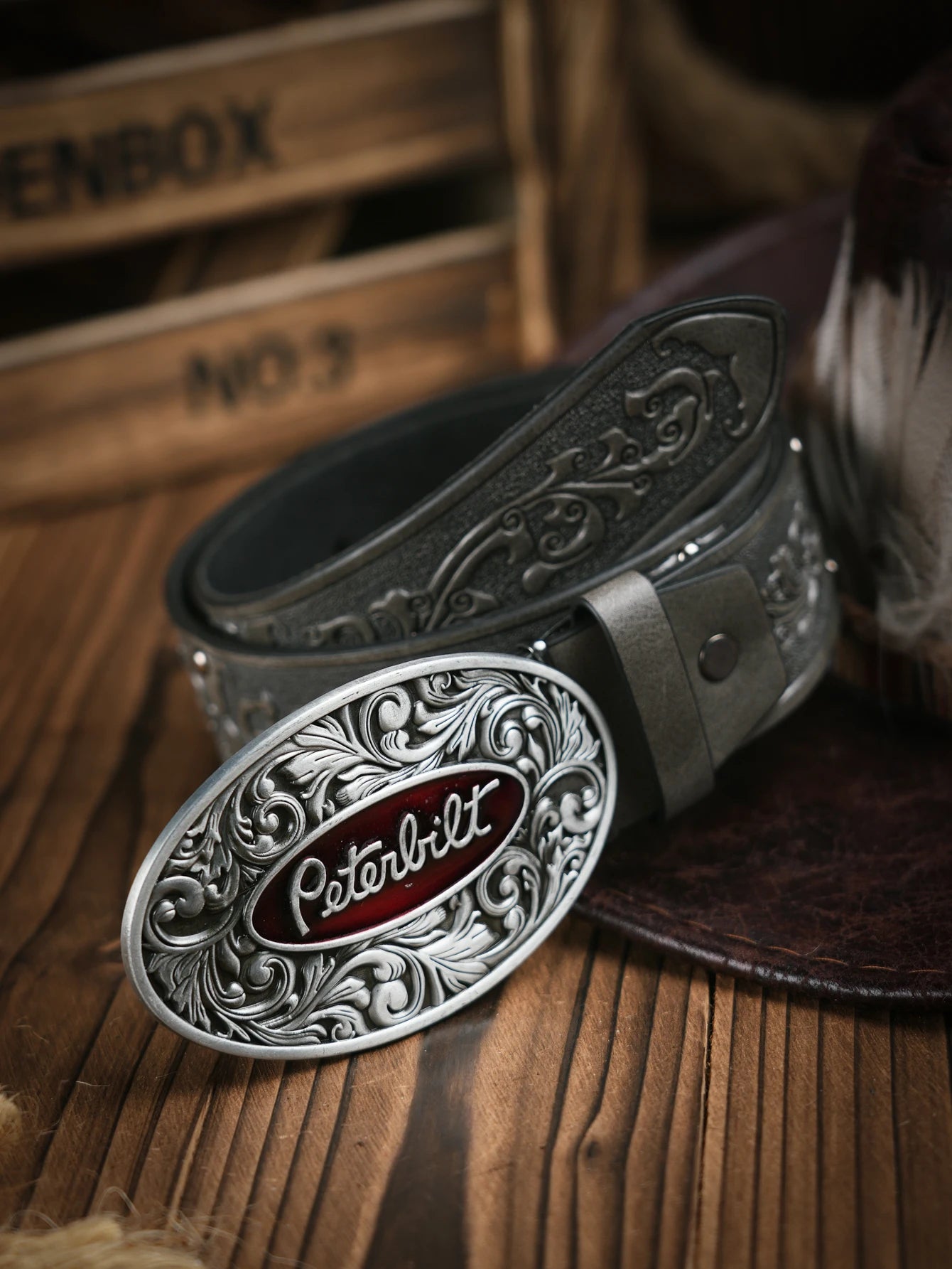 A men's western denim style PU belt