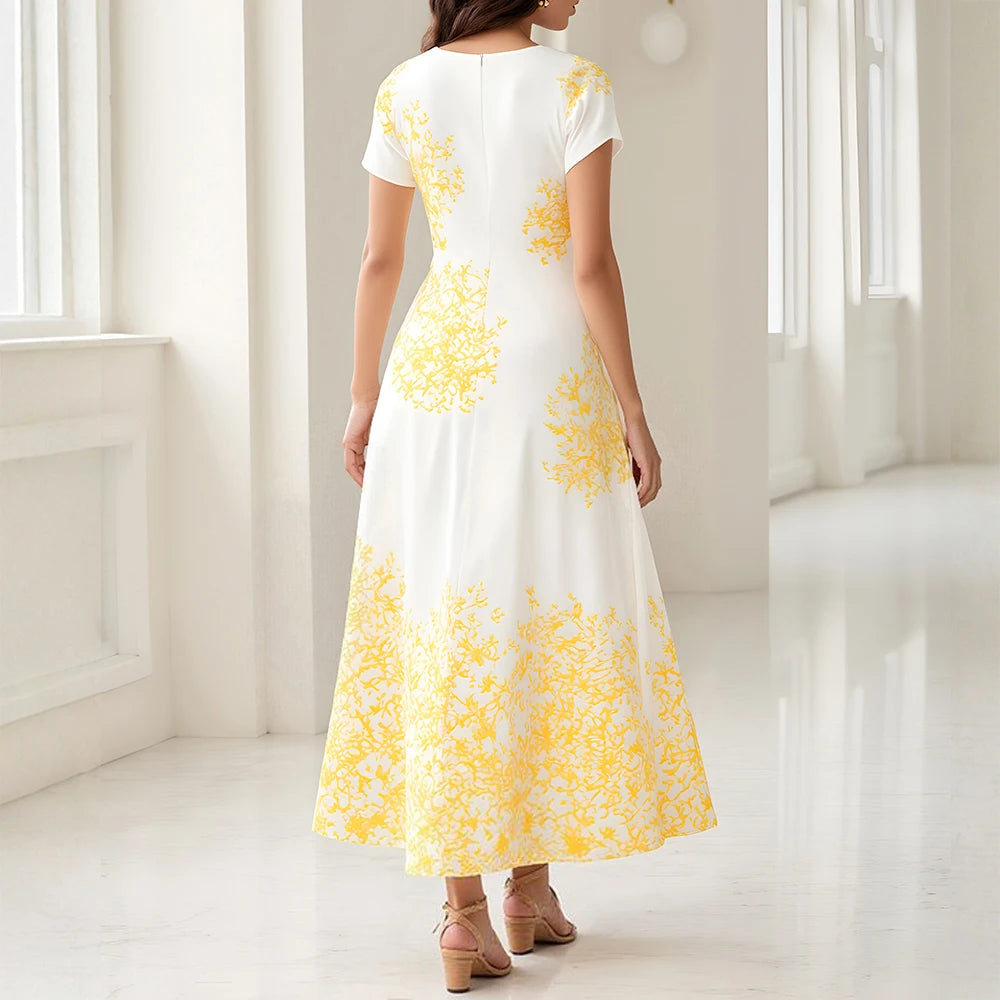 Rafiah Summer Long Arabian Dress 2025 Casual Daily Graphic Printing Short Sleeve Round Neck A-Line Shift Dresses