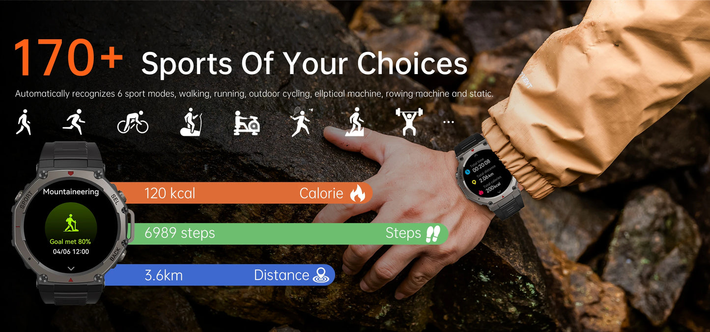 LIGE Fashion Smart Watch Bulit-in GPS Compass Altimeter Barometric 5ATM Waterproof AMOLED Screen Bluetooth Call Sport Smartwatch