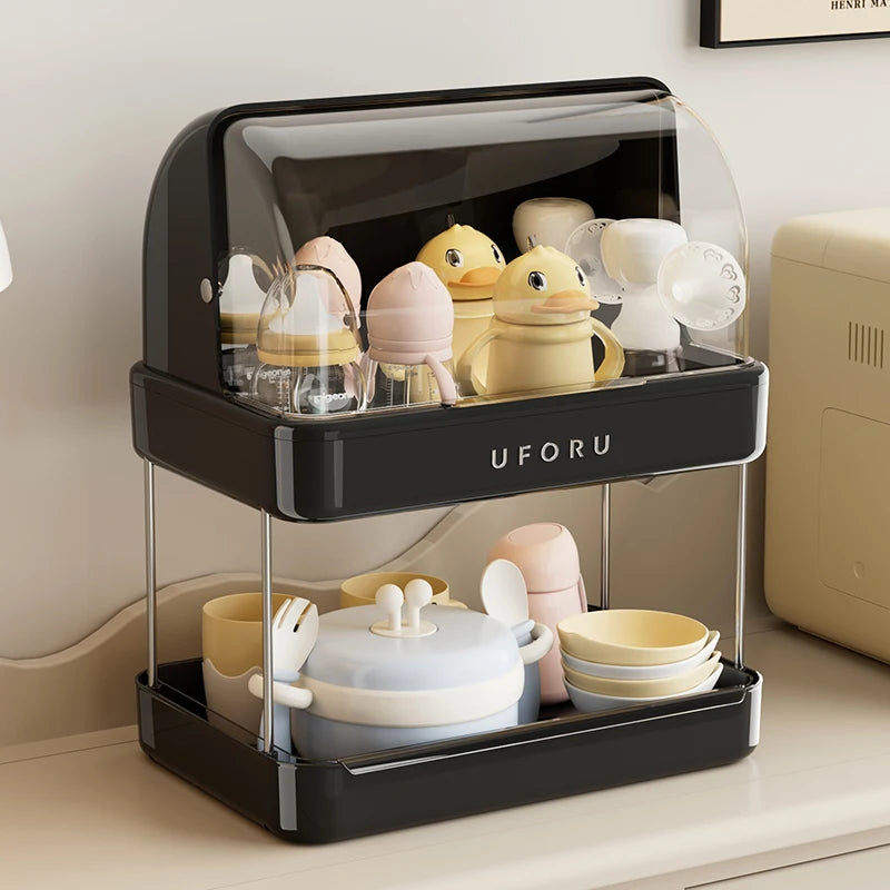 UFORU Dust-proof drain cup holder multi-function household teacups with cover large capacity milk bottle coffee cup organizer