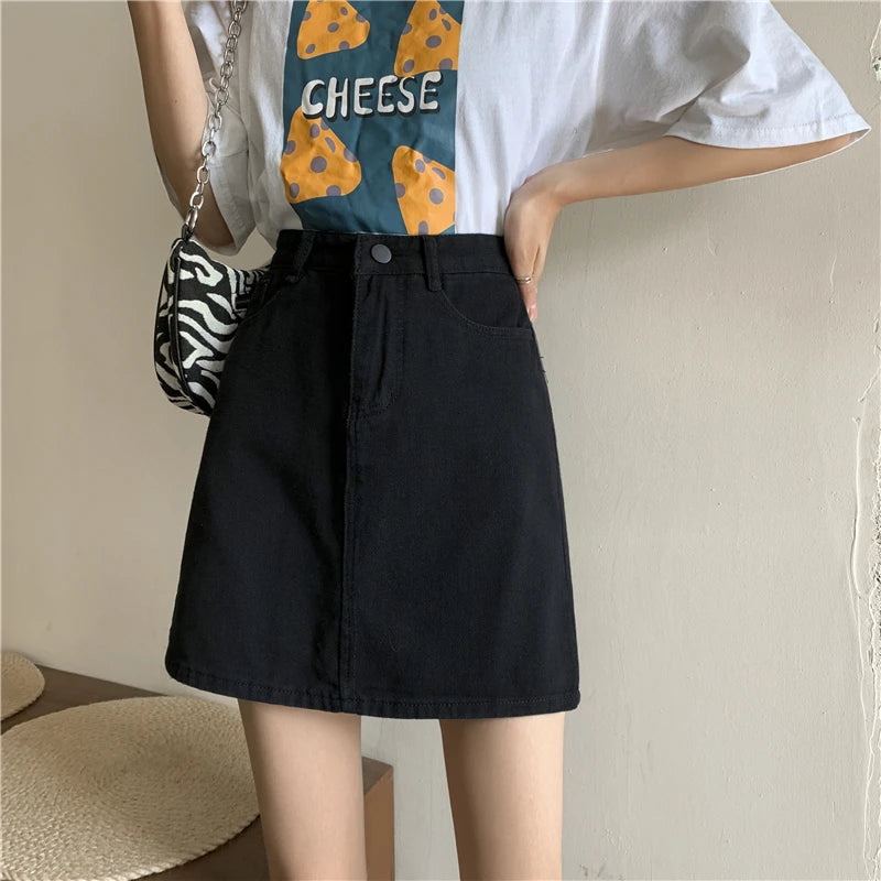 Spring New Women's Denim Skirt A-Line Flared Skirts Butt Covering Body Slimming f-length for plus Size MM