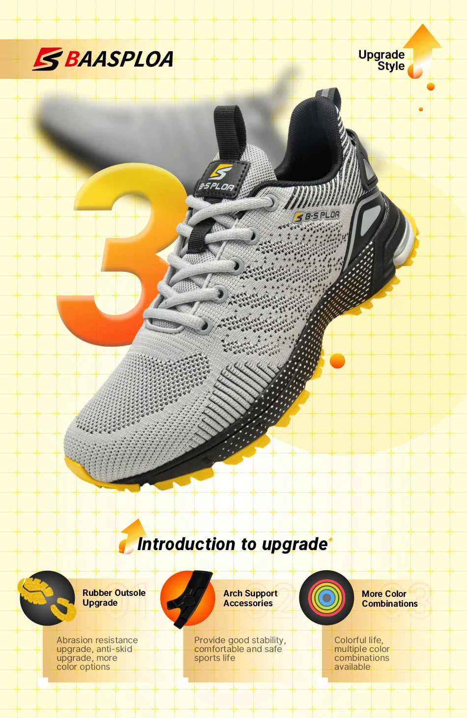 Baasploa Men Running Shoes Lightweight Sport Shoes for Men Mesh Breathable Casual Sneakers Non-Slip Outdoor 2023 New Arrival