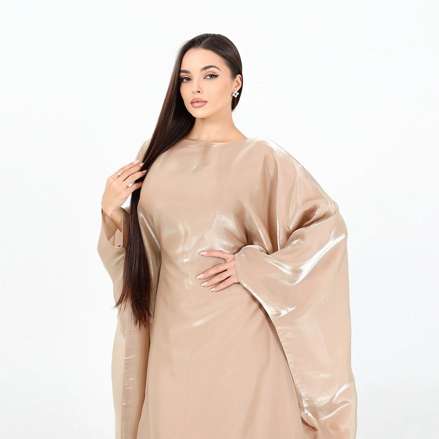 Ramadan Summer Batwing Sleeve Satin Butterfly Abaya Islam Muslim Maxi Dress Kebaya Women Kaftan Robe Musulmane Femme Vestidos