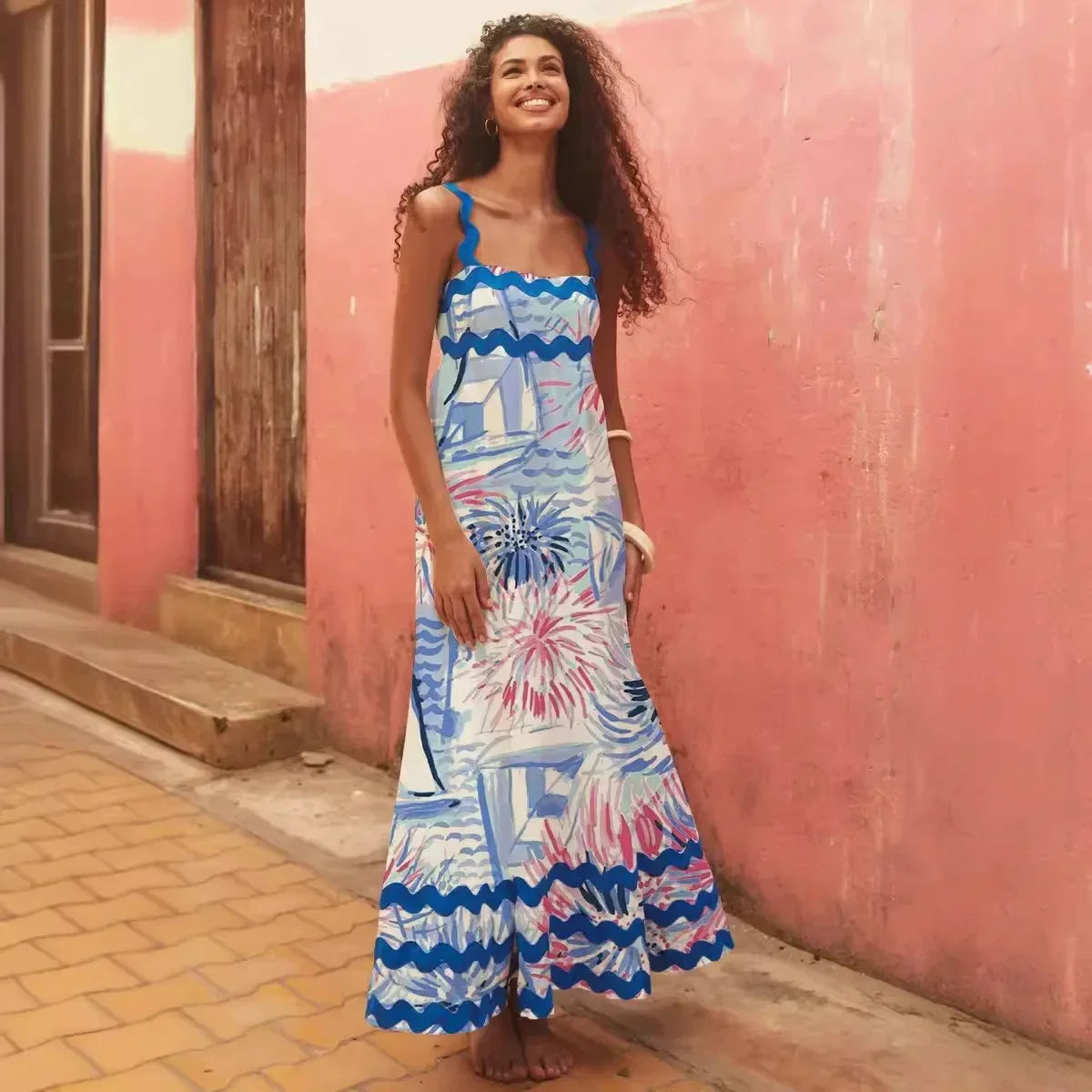 EuroWave Eleganza Dress – Summer 2025 A-Line Printed Maxi
