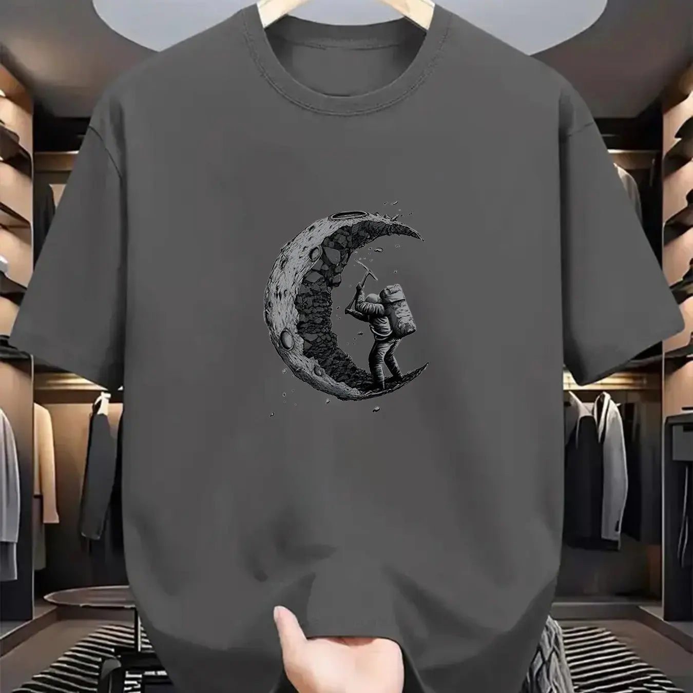 Men's summer 100% cotton π moon shaped planet astronaut π§βπ digging printed casual loose solid color multi-color optional sports round neck short sleeved T-shirt top